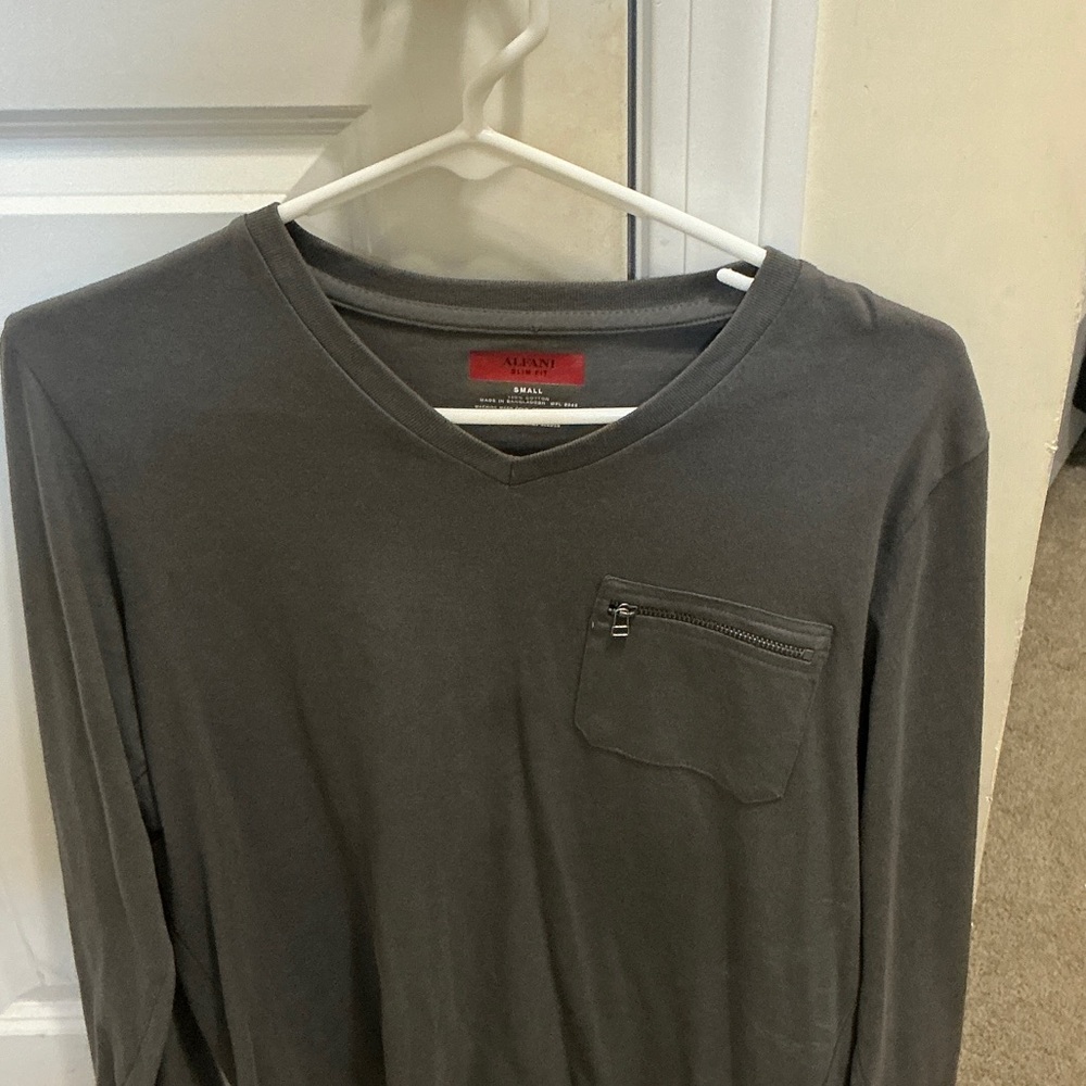 Alfani Charcoal V-Neck Shirt with Zipper Pocket